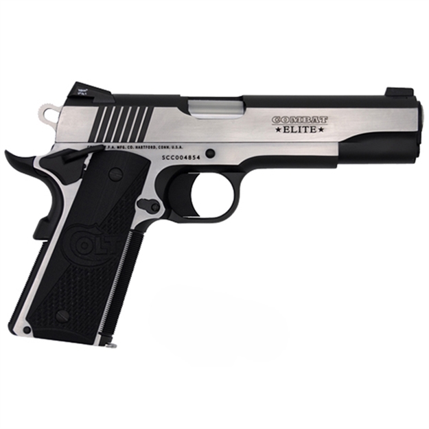 Picture of Colt Mfg O1070ce 1911 Combat Elite Government 45 Acp 5" 8+1 Overall Two-Tone Elite Finish Stainless Steel Frame & Slide With Half Checkered & Scalloped Black G10 Grip & Night Sights O1080CE 098289111890
