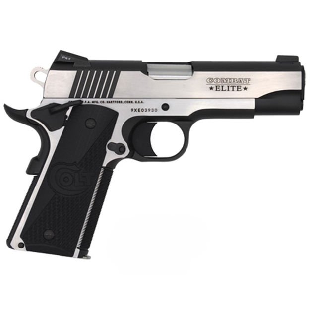 Picture of  Colt Mfg O4080ce Combat Elite Commander 45 Acp 8+1 4.25" Stainless Steel Barrel, Two-Tone Serrated Stainless Steel Slide & Frame W/Beavertail, Black Scalloped G10 Grip, Ambidextrous 098289111906