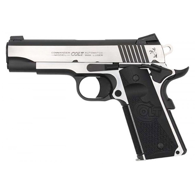 Picture of  Colt Mfg O4082ce Combat Elite Commander 9Mm Luger 8+1 4.25" Stainless Steel Barrel, Two-Tone Serrated Stainless Steel Slide & Frame W/Beavertail, Black Scalloped G10 Grip, Ambidextrous 098289111937