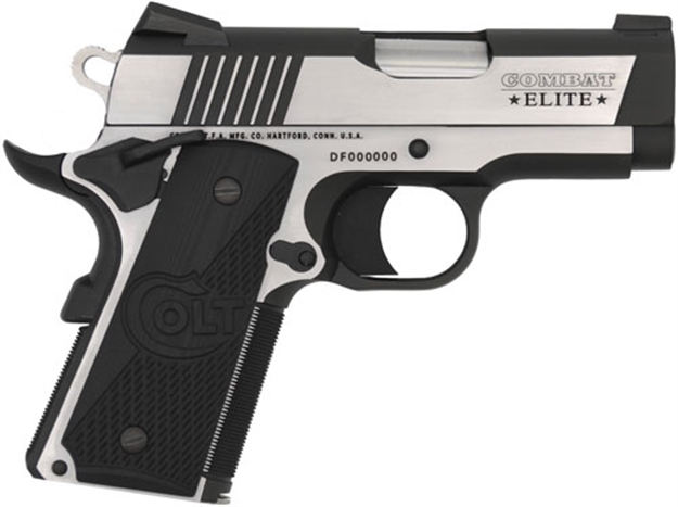 Picture of  Colt Mfg O7080ce Combat Elite Commander Compact Frame .45 Acp 8+1, 3" Stainless Steel Barrel, Two-Tone Serrated Stainless Steel Slide & Frame W/Beavertail, Black Scalloped G10 Grip, Ambidextrous 098289111913