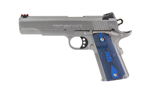 Picture of  Colt Mfg O1073ccp Competition  38 Super 9+1 5" National Match Barrel, Stainless Steel Serrated Slide, Stainless Steel Frame W/Beavertail, Competition Blue G10 Grip