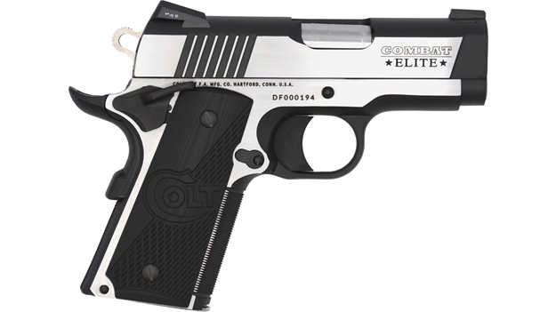 Picture of  Colt Mfg O7080ce Combat Elite Commander Compact Frame .45 Acp 8+1, 3" Stainless Steel Barrel, Two-Tone Serrated Stainless Steel Slide & Frame W/Beavertail, Black Scalloped G10 Grip, Ambidextrous 098289111913