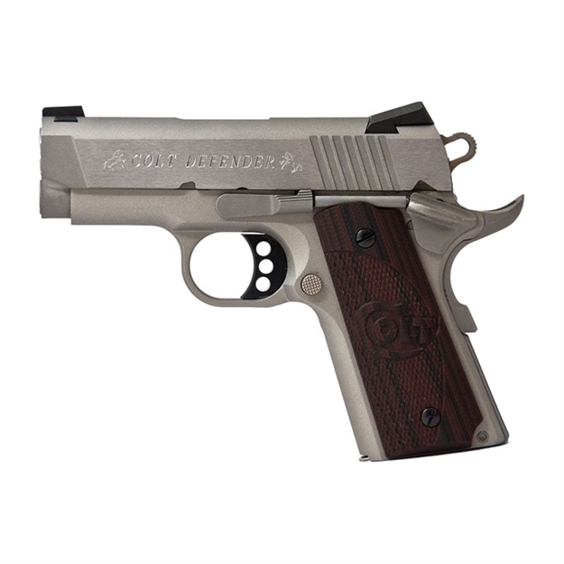 Picture of  Colt Mfg O7000xe Defender  Compact 45 Acp 7+1 3" Steel Barrel, Stainless Serrated Slide, Matte Stainless Aluminum Frame W/Beavertail, Black Cherry Tactical G10 Grips, Ambidextrous 098289111203