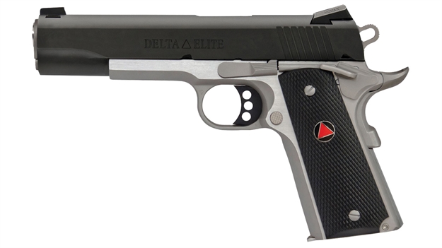 Picture of Colt Mfg O2020xett 1911 Delta Elite 10Mm Auto Caliber With 5" Barrel, 8+1 Capacity, Stainless Steel Finish Frame, Serrated Black Carbon Steel Slide & Black Polymer With Integrated Delta Medallion Grip O2020XE-TT