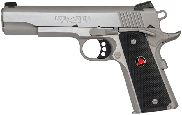 Picture of  Colt Mfg O2020xe Delta Elite Government 10Mm Auto 8+1 5" Steel Barrel, Stainless Steel Serrated Slide & Frame W/Beavertail, Black Polymer W/Delta Medallions Grips, Ambidextrous