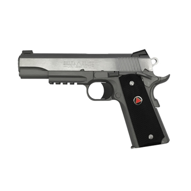 Picture of  Colt Mfg O2020rg Delta Elite  10Mm Auto 8+1 5" Steel Barrel, Stainless Steel Serrated Slide & Frame W/Picatinny Rail, Black Polymer W/Delta Medallions Grips, Ambidextrous
