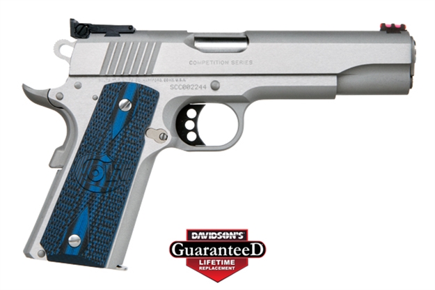 Picture of  Colt Mfg O5070gcl Gold Cup Lite  45 Acp 8+1 5" Stainless National Match Barrel, Stainless Steel Serrated Slide, Stainless Steel Frame W/Beavertail, Blue Scalloped G10 Grip, Ambidextrous