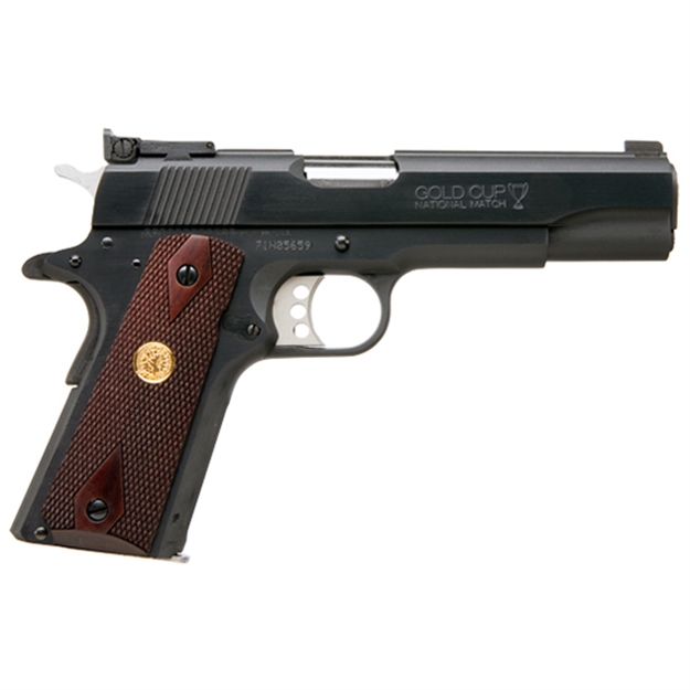 Picture of  Colt Mfg O5872a1 Gold Cup National Match 9Mm Luger 9+1, 5" Stainless National Match Barrel, Blued Serrated Carbon Steel Slide & Frame W/Beavertail, Walnut Grip, Ambidextrous 098289111678