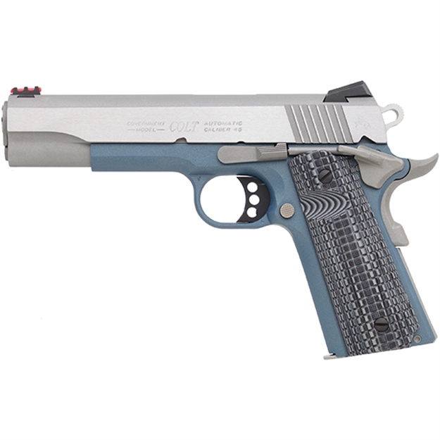 Picture of Colt Mfg O1070ccsbt 1911 Competition 45 Acp Caliber With 5" National Match Barrel, 8+1 Capacity, Blue Titanium Finish Frame, Serrated Stainless Steel Slide, Gray G10 Grip & 70 Series Firing System O1070CCS-BT