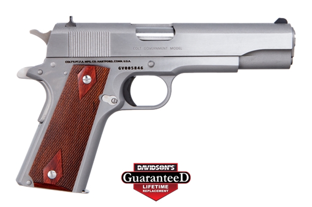 Picture of Colt Mfg O1911css 1911 Government 45 Acp 7+1 5" Stainless National Match Barrel, Serrated Stainless Steel Slide, Stainless Steel Frame W/Beavertail, Rosewood Grip, Right Hand O1911C-SS