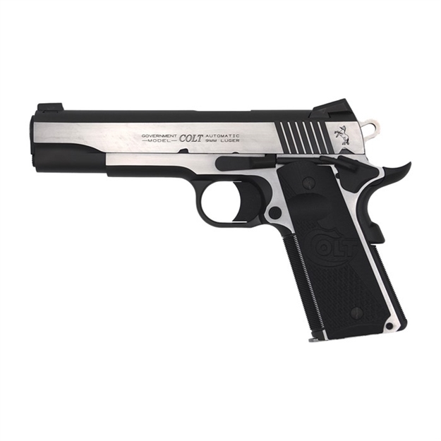 Picture of  Colt Mfg O1072ce 1911 Combat Elite Government 9Mm Luger 5" 9+1 Overall Two-Tone Elite Finish Stainless Steel Frame & Slide With Half Checkered & Scalloped Black G10 Grip & Night Sights 098289111920