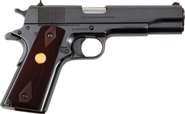 Picture of Colt Mfg O1911crb 1911 Government 45 Acp 7+1 5" Stainless National Match Barrel, Polished Blued Serrated Steel Slide & Frame W/Beavertail, Wood Grip O1911C-RB 098289112422
