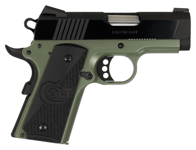 Picture of Colt Mfg O7800xejg 1911 Defender 
45 Automatic Colt Pistol (Acp) Single 3" 7+1 Black Cherry G10 Grip Green Aluminum Alloy Frame Blued Carbon Steel Slide