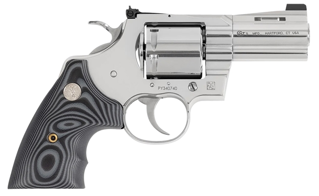 Picture of Colt Mfg Pythonsp3ns Python Combat Elite 357 Mag/38 Special 6 Shot 3" Stainless Steel Recessed Target Crown Vent Rib Barrel, Cylinder & Frame, Black G10 Grip W/Colt Medallion, Exposed Hammer PYTHON-SP3NS