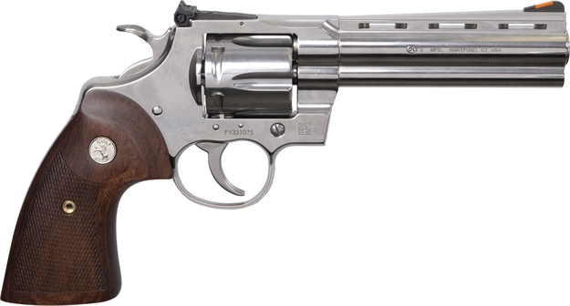 Picture of Colt Mfg Pythonsp5wts Python  357 Mag/38 Special 6 Shot 5" Stainless Recessed Target/Vent Rib Barrel, Stainless Cylinder & Frame, Walnut W/Colt Medallion Grip PYTHON-SP5WTS