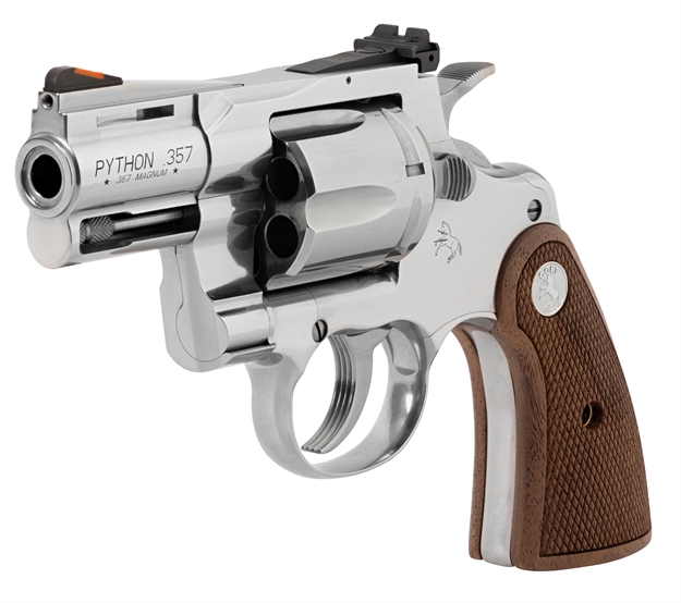 Picture of Colt Mfg Pythonsp2wcts Python  357 Mag/38 Special 6 Shot 2.50" Stainless Recessed Target/Vent Rib Barrel, Stainless Cylinder & Frame, Walnut W/Colt Medallion Grip PYTHON-SP2WCTS