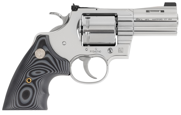 Picture of Colt Mfg Pythonsp3ns Python Combat Elite 357 Mag/38 Special 6 Shot 3" Stainless Steel Recessed Target Crown Vent Rib Barrel, Cylinder & Frame, Black G10 Grip W/Colt Medallion, Exposed Hammer PYTHON-SP3NS 098289003393