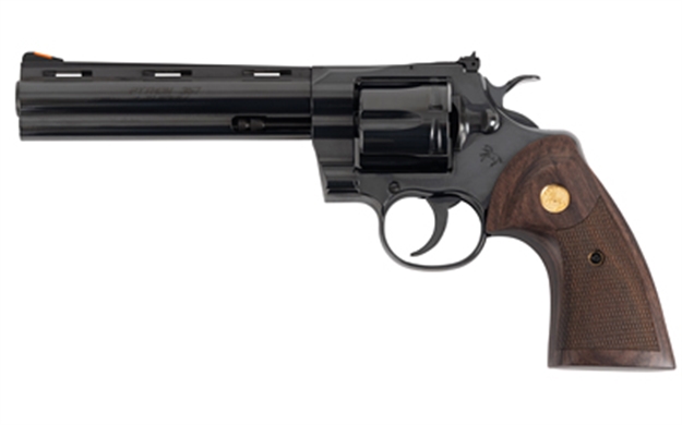 Picture of Colt Mfg Pythonbp6wts Python Target 357 Mag/38 Special 6 Shot 6" Matte Black Carbon Steel Recessed Target Vent Rib Barrel, Cylinder & Frame, Walnut W/Medallion Grip, Exposed Hammer PYTHON-BP6WTS 098289003478