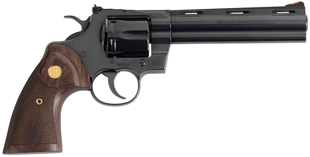Picture of Colt Mfg Pythonbp6wts Python Target 357 Mag/38 Special 6 Shot 6" Matte Black Carbon Steel Recessed Target Vent Rib Barrel, Cylinder & Frame, Walnut W/Medallion Grip, Exposed Hammer PYTHON-BP6WTS
