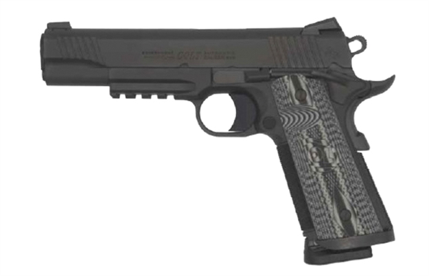 Picture of  Colt Mfg O1080rgccu Ccu Rail Government 45 Acp 8+1 5" Stainless National Match Barrel, Matte Black Dlc Serrated Stainless Steel Slide & Frame W/Picatinny Rail Black Scalloped G10 Grip, Ambidextrous 098289111852
