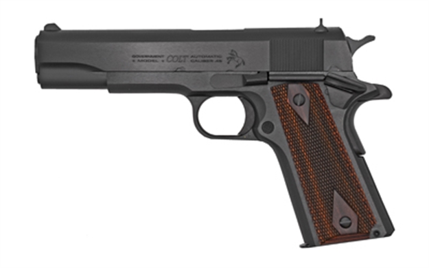 Picture of  Colt Mfg O1911c 1911 Government 45 Acp 7+1, 5" Stainless National Match Barrel, Blued Serrated Steel Slide & Frame W/Beavertail Double Diamond Checkered Rosewood Grip 098289112187
