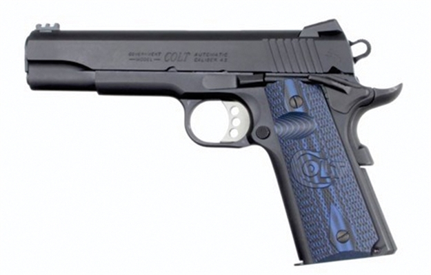 Picture of  Colt Mfg O1970ccs Competition Government 45 Acp 8+1 5" Stainless National Match Barrel, Blued Serrated Carbon Steel Slide & Frame W/Beavertail, Blue Scalloped G10 Grip, Ambidextrous 098289111470
