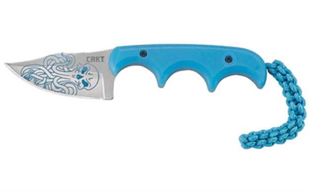Picture of  Crkt 2387O Minimalist Bowie Cthulhu 2.13" Fixed Clip Point Plain Satin W/Blue Etching 8Cr13mov SS Blade/3" Blue Textured Polypropylene Handle Includes Lanyard/Sheath 794023238778