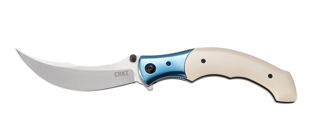 Picture of  Crkt 7471 Ritual  4.37" Folding Plain Satin 12C27 Sandvik Blade/ Ivory/Blue Resin W/Ss Bolster Handle Includes Pocket Clip 794023747102