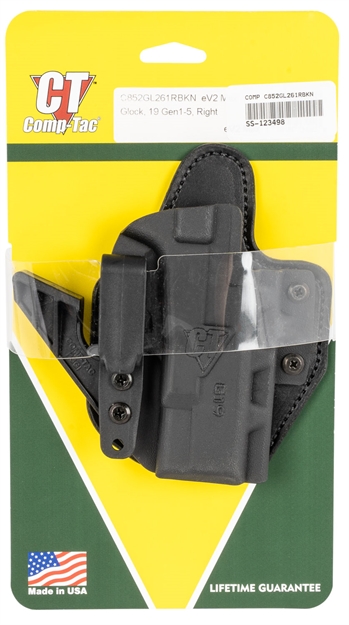Picture of Comp-Tac C852gl052rbkn Ev2 Max Aiwb Black Kydex/Leather Belt Clip Fits Glock 19 Gen1-5 Right Hand C852GL261RBKN