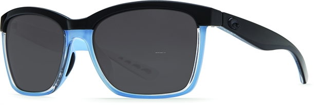 Picture of Costa Anna Sunglasses, Gray 580P Lens, Shiny Black/Crystal/Lt Blue Nylon Frame