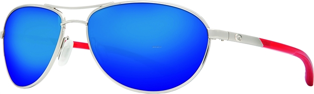 Picture of Costa KC Sunglasses, Blue Mirror 580P Lens, Palladium W/Crystal Red Temples Monel Frame