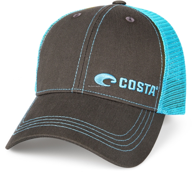 Picture of Costa Neon Trucker Hat, Offset Logo Graphite- Neon Blue, One Size