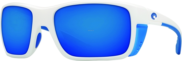 Picture of Costa Rooster Sunglasses, Blue Mirror Glass - W580 Lens, White W/Blue Logo Nylon Frame
