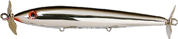 Picture of Cotton Cordell Boy Howdy Topwater Prop Bait, 4 1/2", 3/8 Oz, Chrome/Blackback, Floating C4104