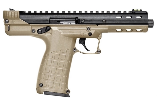 Picture of  Kel-Tec Cp33tan Cp33  22 LR 33+1 5.50" Black Ported/Threaded Barrel, Black Serrated/Optic Ready Slide, Tan Polymer Frame W/Picatinny Rail, Black Polymer Grip Ambidextrous