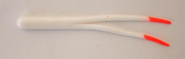 Picture of Creme Lures Split-Tail Trailer, 4", White Hot Tip, 6/Pack