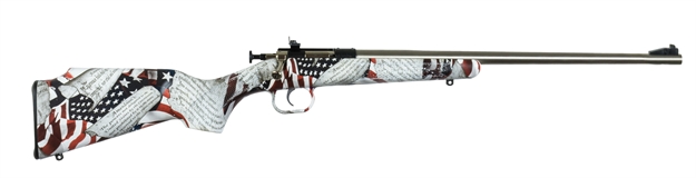 Picture of  Crickett Ksa3168 Youth  22 LR 1Rd 16.12" Stainless Steel Barrel, Fixed Front/Adjustable Rear Peep Sights, American Flag/Amendment Synthetic Stock W/11.5" Lop, Rebounding Firing Pin Safety 611613031680