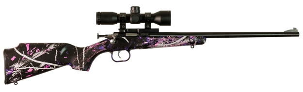 Picture of  Crickett Ksa2160pkg Youth Package 22 LR 1Rd 16.12" Blued Barrel & Receiver, Muddy Girl Synthetic Stock W/11.5" Lop, Rebounding Firing Pin Safety Includes 4X32 Scope & Ksa301 Scope Mount Kit