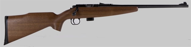 Picture of  Crickett Ksa20411 Model 722 Sporter Compact Youth 22 LR 7+1 16.25" Blued Barrel & Receiver, Fixed Front/Adjustable Rear Sights, Walnut Stock W/13.5" Lop, Rebounding Firing Pin Safety 611613204114