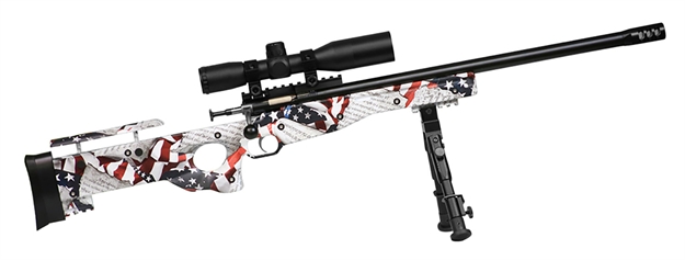 Picture of  Crickett Ksa2153 Precision Complete Package 22 LR 1Rd 16.12" Blued American Flag & Amendment Fixed Thumbhole Stock Right Hand (Youth) 611613021537