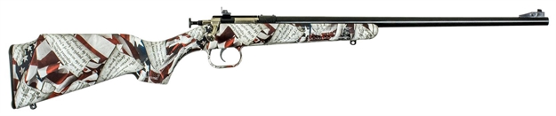 Picture of  Crickett Ksa2168 Youth  22 LR 1Rd 16.12" Blued Barrel & Receiver, Fixed Front/Adjustable Rear Peep Sight, American Flag/Amendment Synthetic Stock W/11.5" Lop, Rebounding Firing Pin Safety 611613021681
