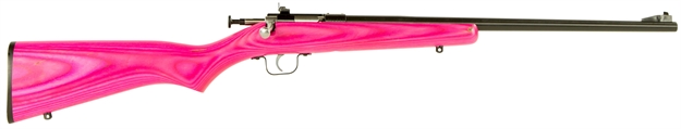 Picture of  Crickett Ksa2225 Youth  22 LR 1Rd 16.12" Blued Barrel & Receiver, Fixed Front/Adjustable Rear Peep Sights, Pink/Black Laminate Stock W/11.5" Lop, Rebounding Firing Pin Safety