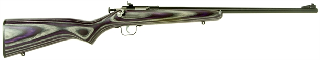 Picture of  Crickett Ksa2227 Youth  22 LR 1Rd 16.12" Blued Barrel & Receiver, Fixed Front/Adjustable Rear Sights, Purple Laminate Stock W/11.5" Lop, Rebounding Firing Pin Safety