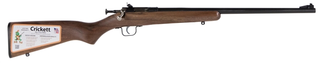 Picture of  Crickett Ksa2338 Youth  22 Wmr 1Rd 16.12" Barrel & Receiver, Fixed Front/Adjustable Rear Peep Sights, Walnut Stock W/11.5" Lop, Rebounding Firing Pin Safety 611613023388