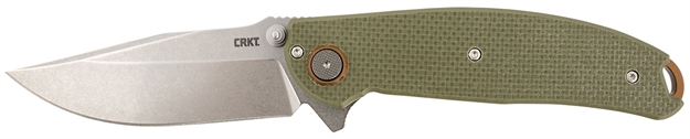 Picture of  Crkt 2471 Butte  3.36" Folding Plain Stonewashed D2 Steel Blade/Od Green G10 Handle Includes Pocket Clip