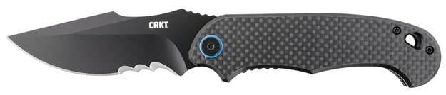 Picture of  Crkt 7920K P.S.D.  3.63" Folding Recurve Veff Serrated Black Edp 4116 Stainless Steel Blade/ Black W/Blue Backspacer G10/Carbon Fiber Handle Includes Pocket Clip
