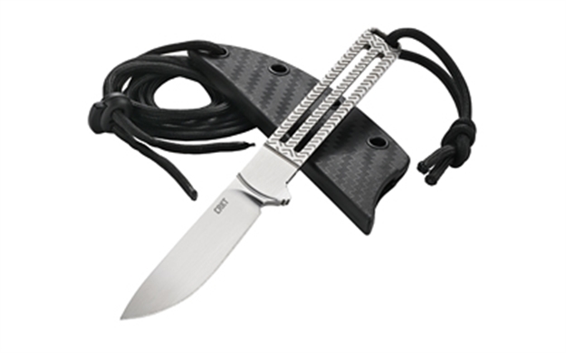 Picture of  Crkt 7524 Testy  2.38" Fixed Drop Point Plain Satin 420J2 SS Blade Skeletonized W/Chevron Texture Stainless Steel Handle Includes Lanyard/Sheath