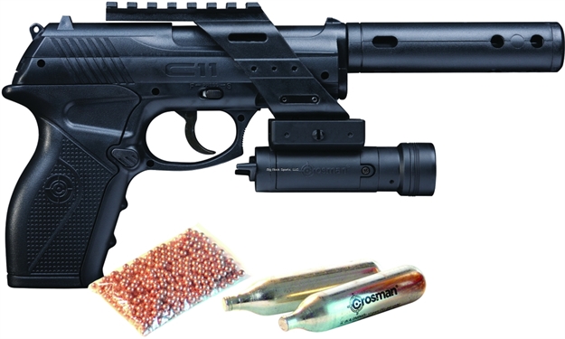 Picture of Crosman C11 Tactical Co2 Powered Semi-Auto BB Pistol, W/Laser Light, Bbs & 2-Co2 Cartridges, .177 Cal, 550 Fps