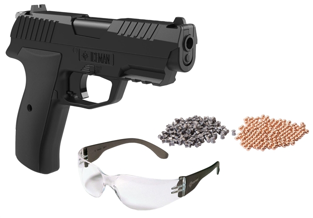Picture of Crosman Iceman Co2 Powered Bb/Pellet Pistol Kit, 100 Bbs, 100 Pellets & Safety Glasses, BB 435 Fps .177 Pellets 400 Fps