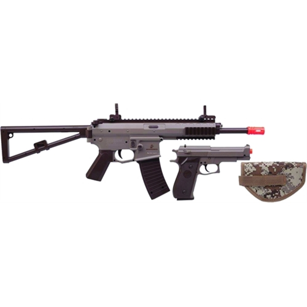 Picture of Crosman Marines Kt01 Battle Kit, Airsoft Spring-Powered Rifle (325 Fps) And Pistol (200 Fps), Holster, 6.0 MM